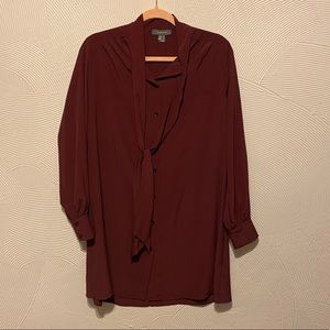 Primark Maroon Blouse w/Neck tie & gathered sleeve